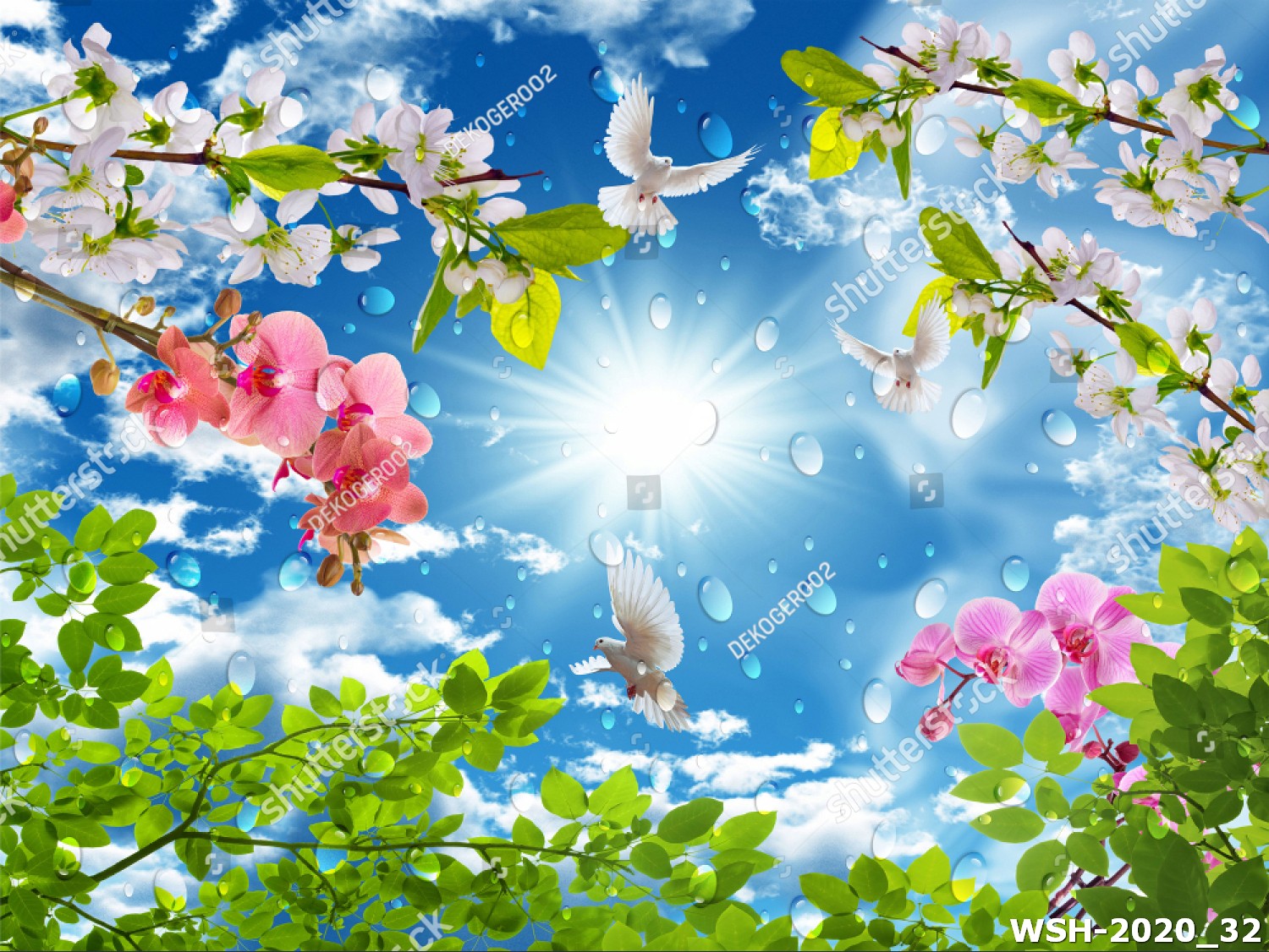 Dán trần trời xanh và hoa WSH-2020_32